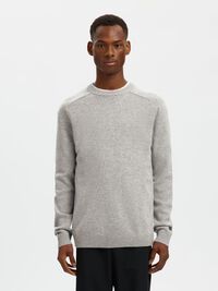 CREW NECK KNITTED JUMPER, Medium Grey Melange, highres