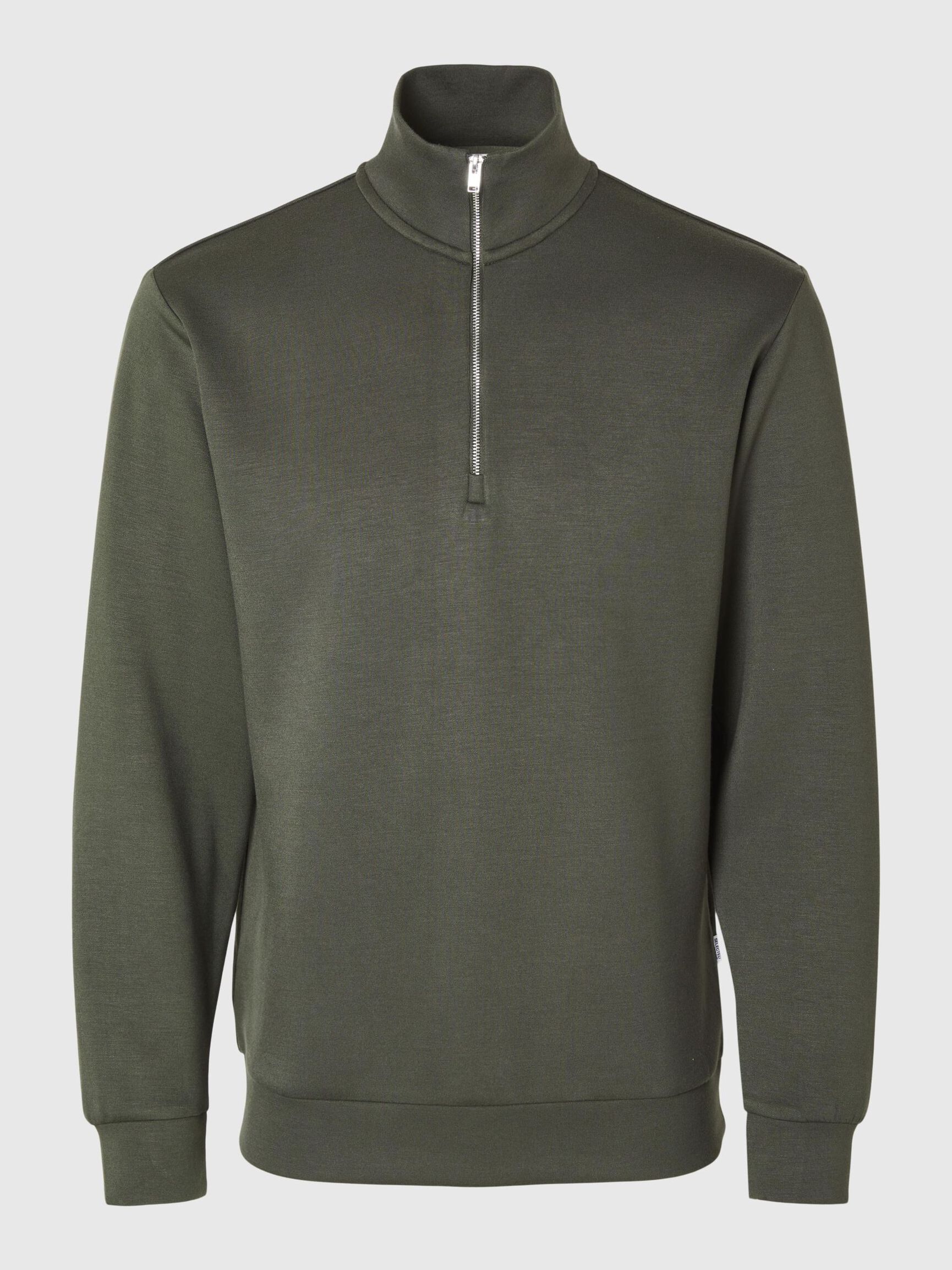 VISCOSE BLEND HALF ZIP SWEATSHIRT, Forest Night, highres