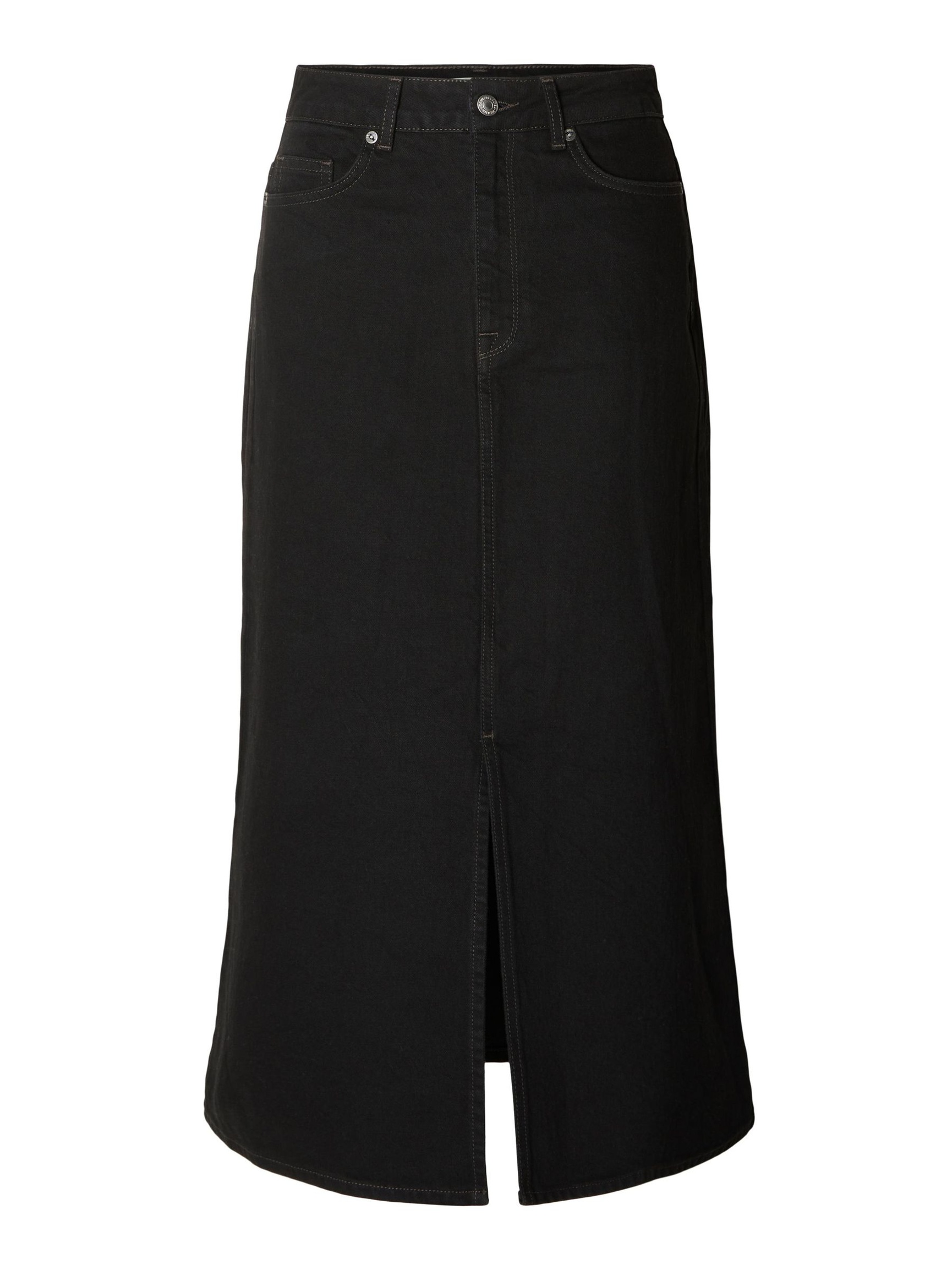 BLACK DENIM MIDI SKIRT, Black Denim, highres