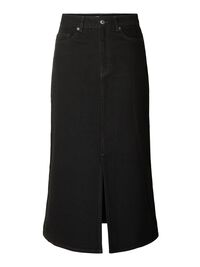 TELA VAQUERA NEGRA FALDA MIDI, Black Denim, highres