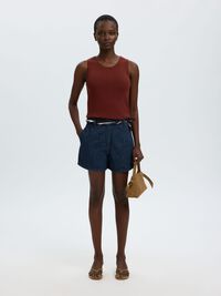 COTTON BLEND DENIM SHORTS, Dark Blue Denim, highres