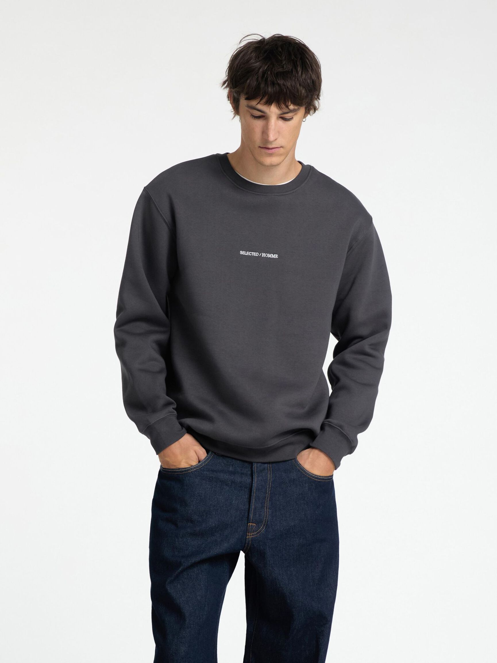 BESTICKTE SWEATSHIRT, Asphalt, highres