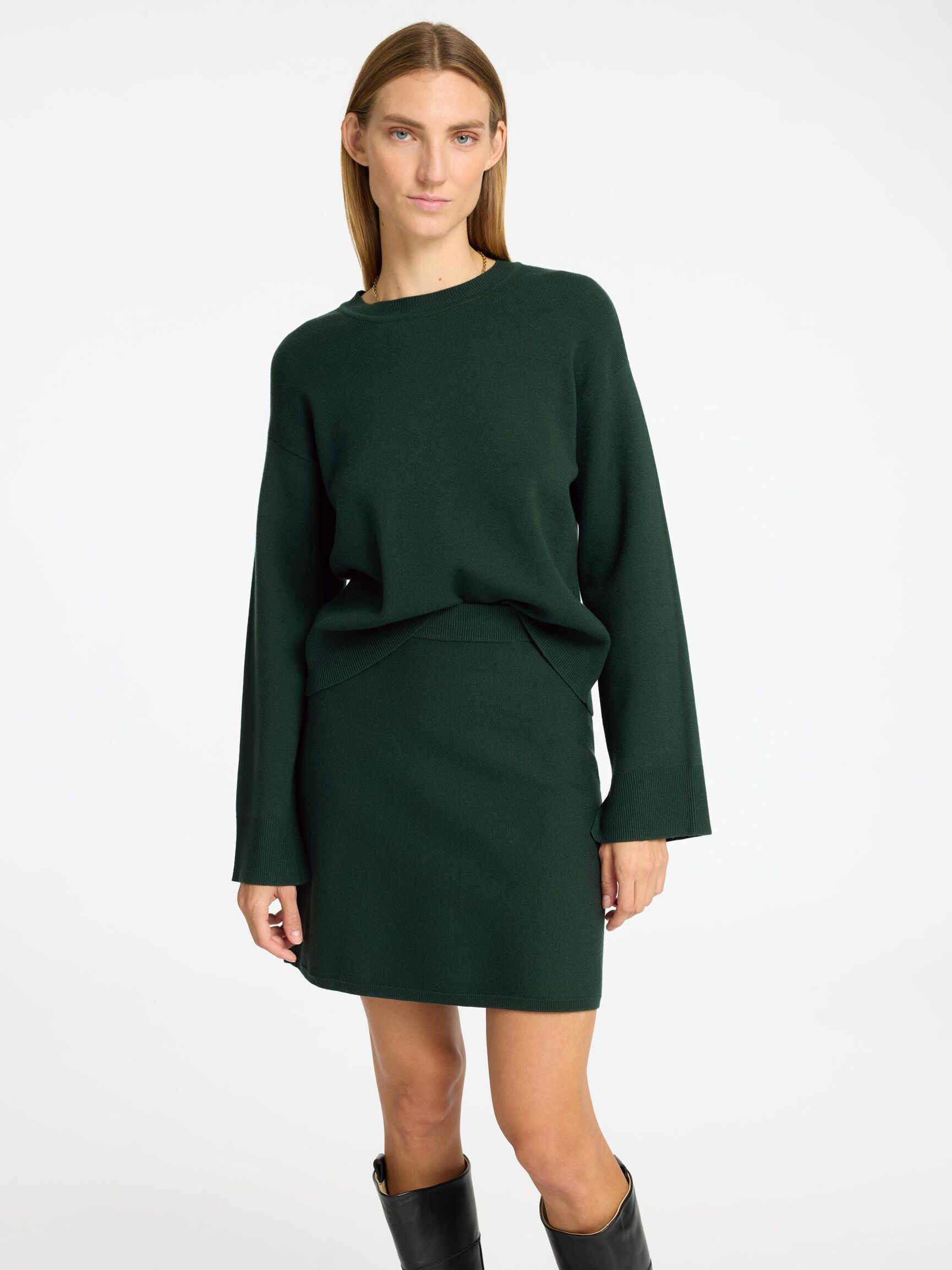 VISCOSE BLEND KNITTED MINI SKIRT, Scarab, highres