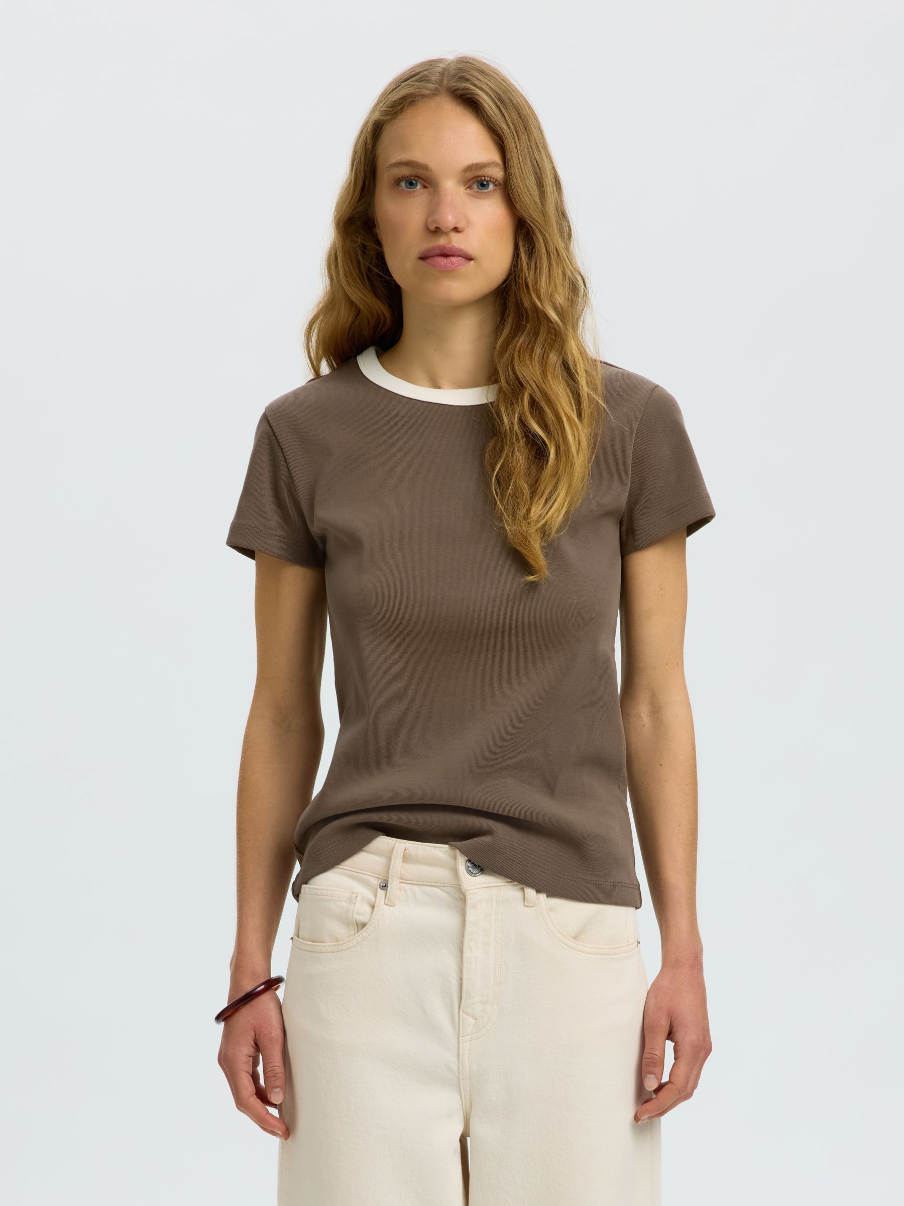 COTTON SHORT-SLEEVED T-SHIRT, Chocolate Chip, highres