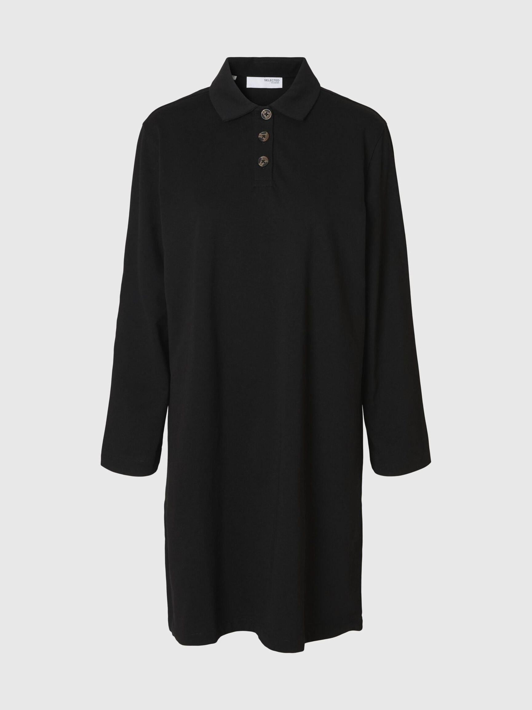 POLO STYLE JERSEY LONG SLEEVED DRESS, Black, highres