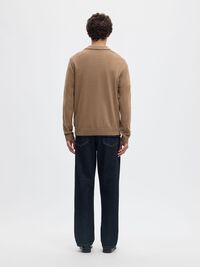 KNITTED LONG-SLEEVED POLO, Teak, highres