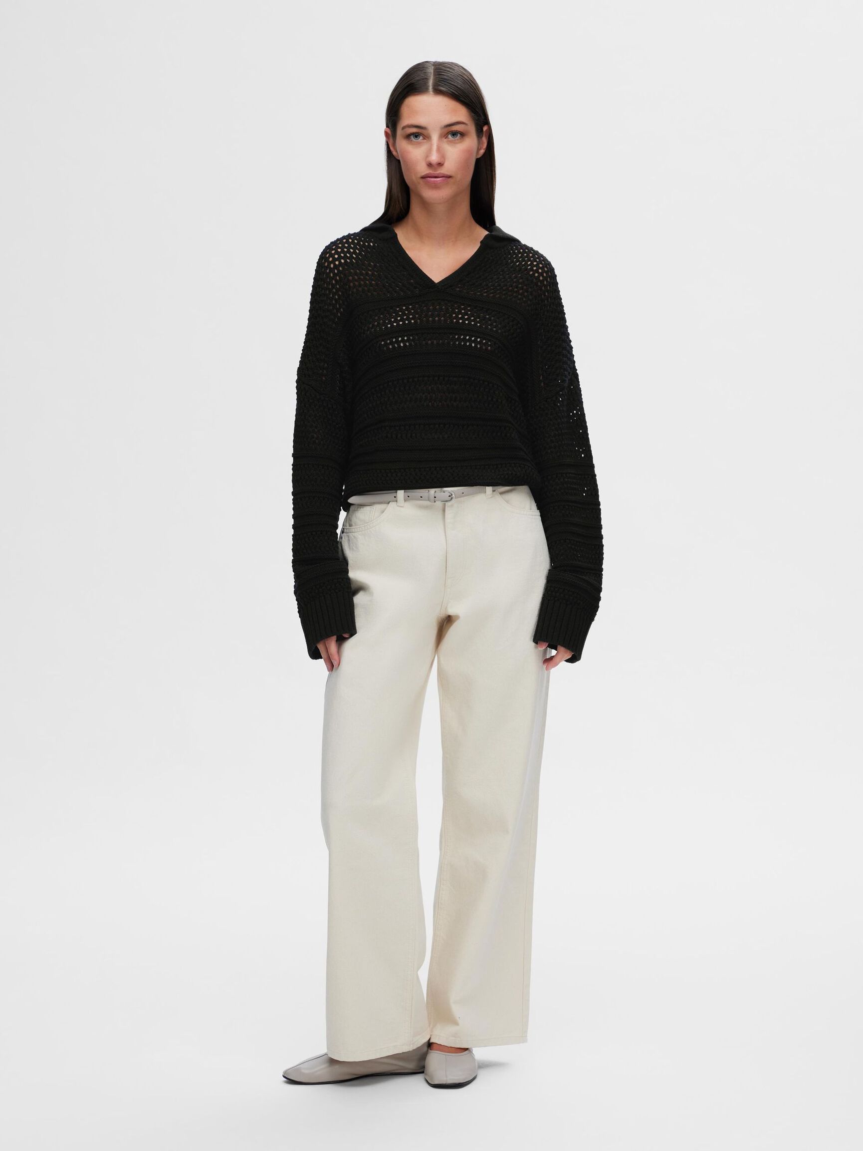 CROCHET-STYLE PULLOVER, Black, highres