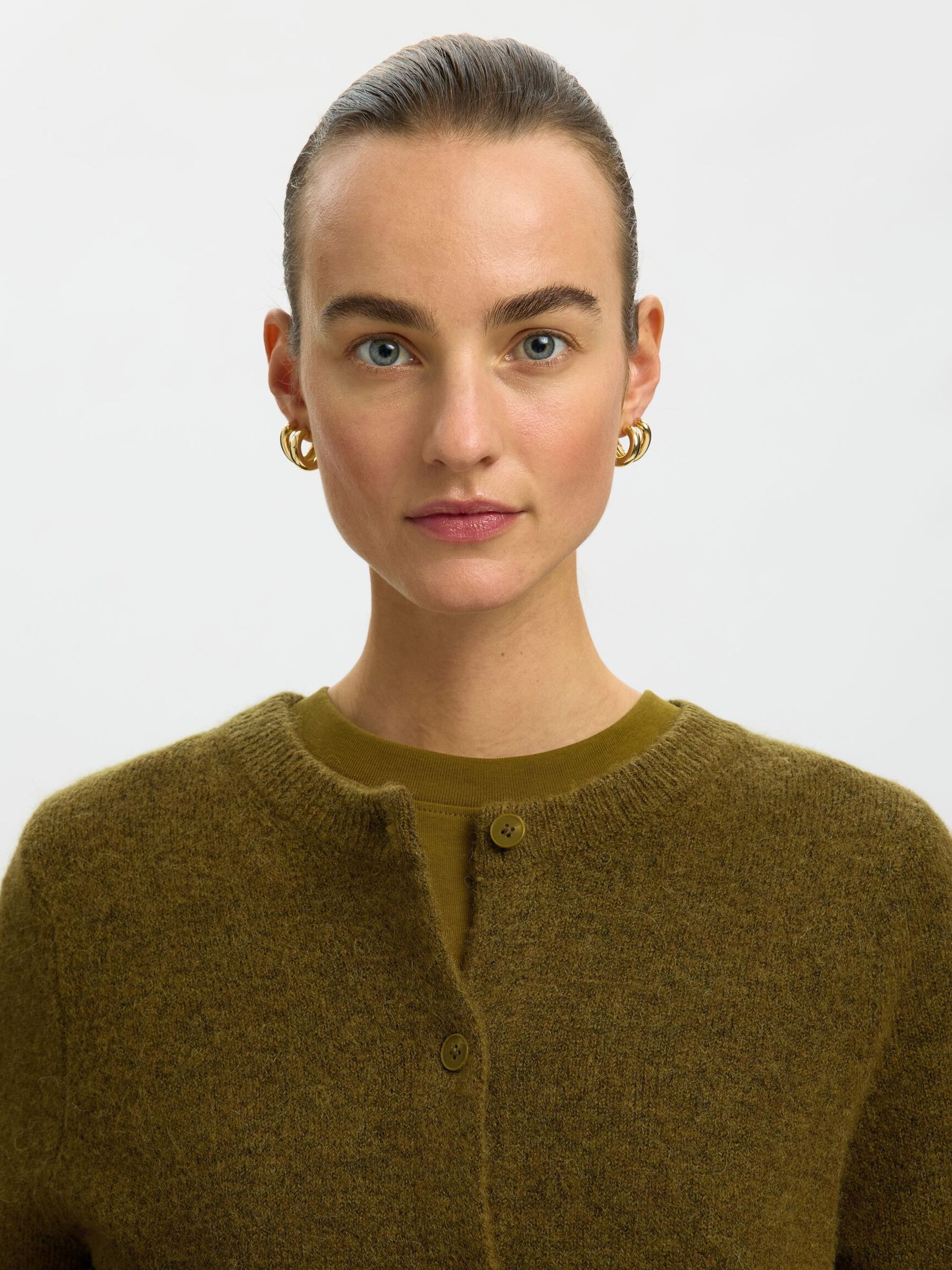WOOL BLEND CARDIGAN, Fir Green, highres