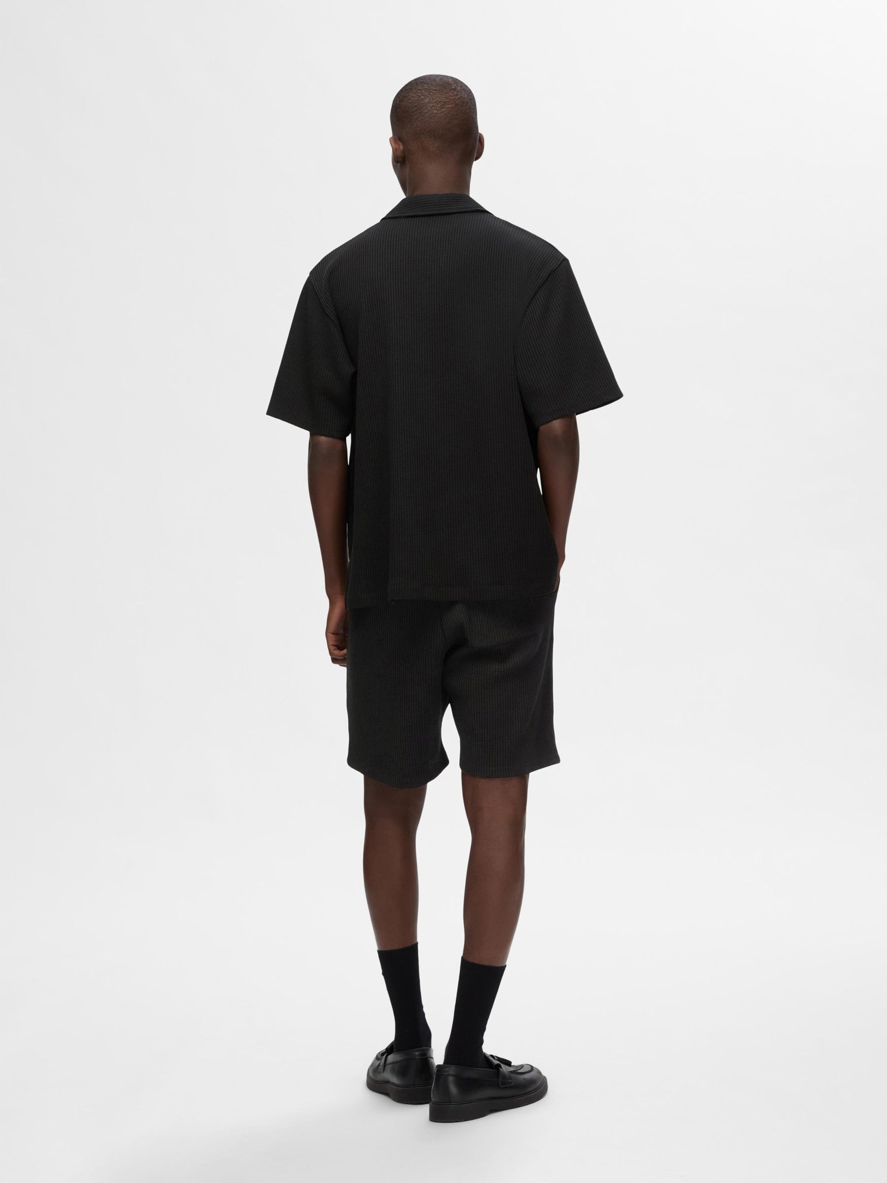 WAFFLED SHORT SLEEVED SHIRT, Black, highres