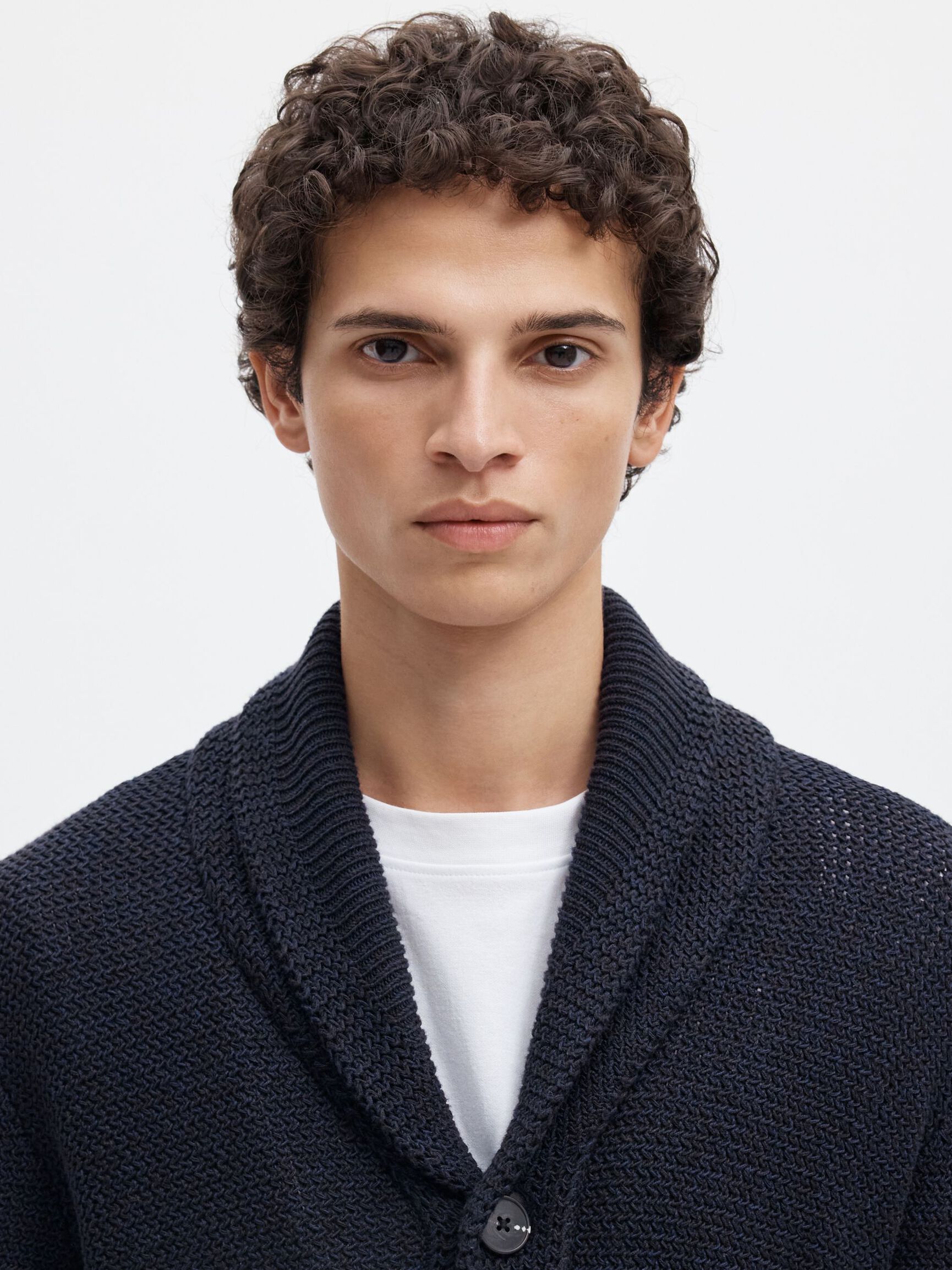 SHAWL-NECK KNITTED CARDIGAN, Maritime Blue, highres