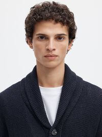 SHAWL-NECK KNITTED CARDIGAN, Maritime Blue, highres