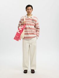 RELAXED FIT LANGARM-POLOSHIRT, Egret, highres