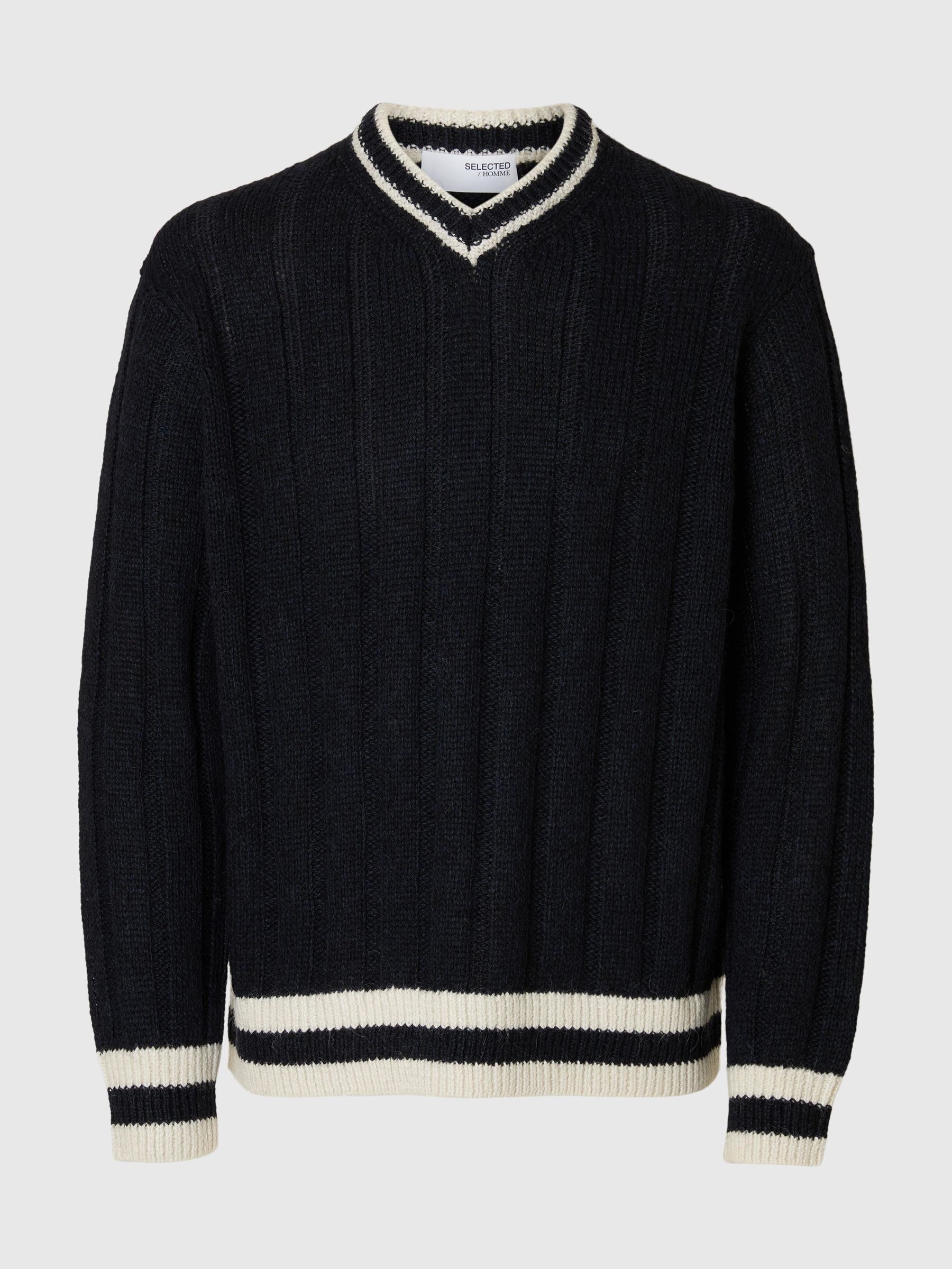 WOOL BLEND V-NECK JUMPER, Sky Captain, highres