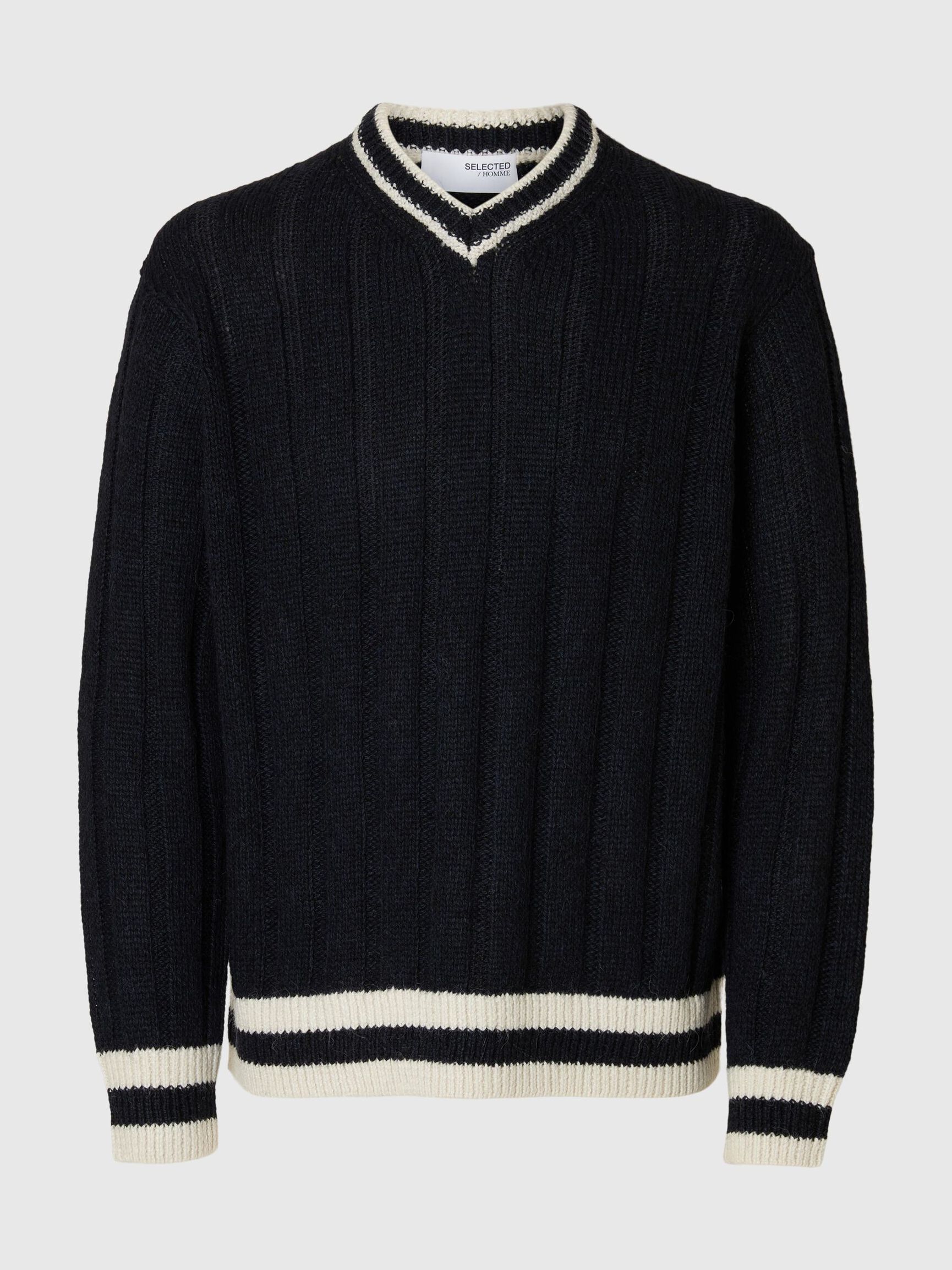 WOOL BLEND V-NECK JUMPER, Sky Captain, highres