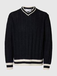 WOOL BLEND V-NECK JUMPER, Sky Captain, highres