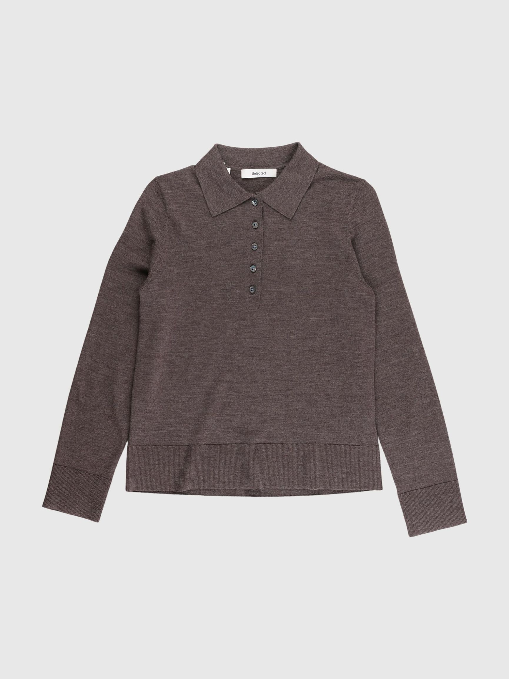 100% MERINOWOL POLO MET LANGE MOUWEN, Birch, highres