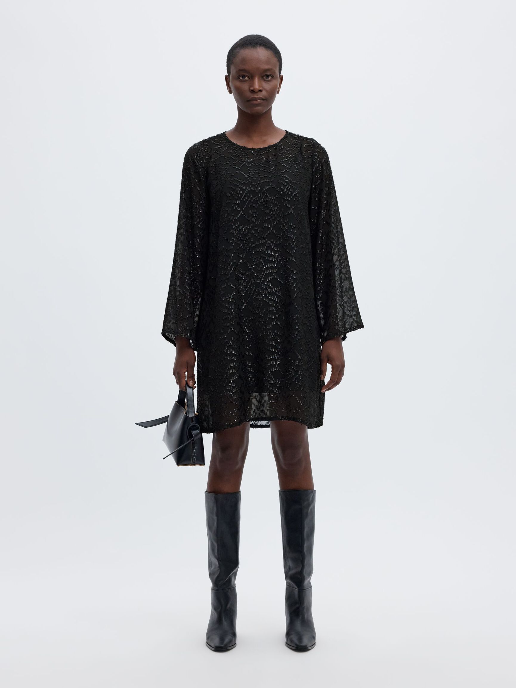 WIDE SLEEVED MINI DRESS, Black, highres