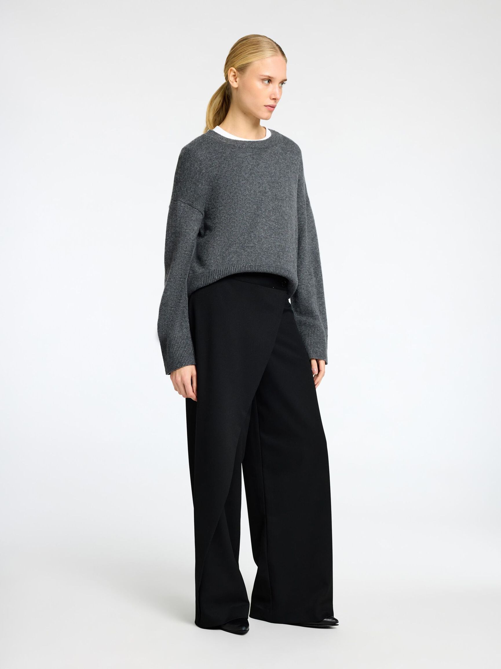 LØS PASSFORM ULLBLANDING GENSER, Medium Grey Melange, highres