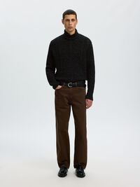 CABLE KNIT TURTLENECK, Black, highres
