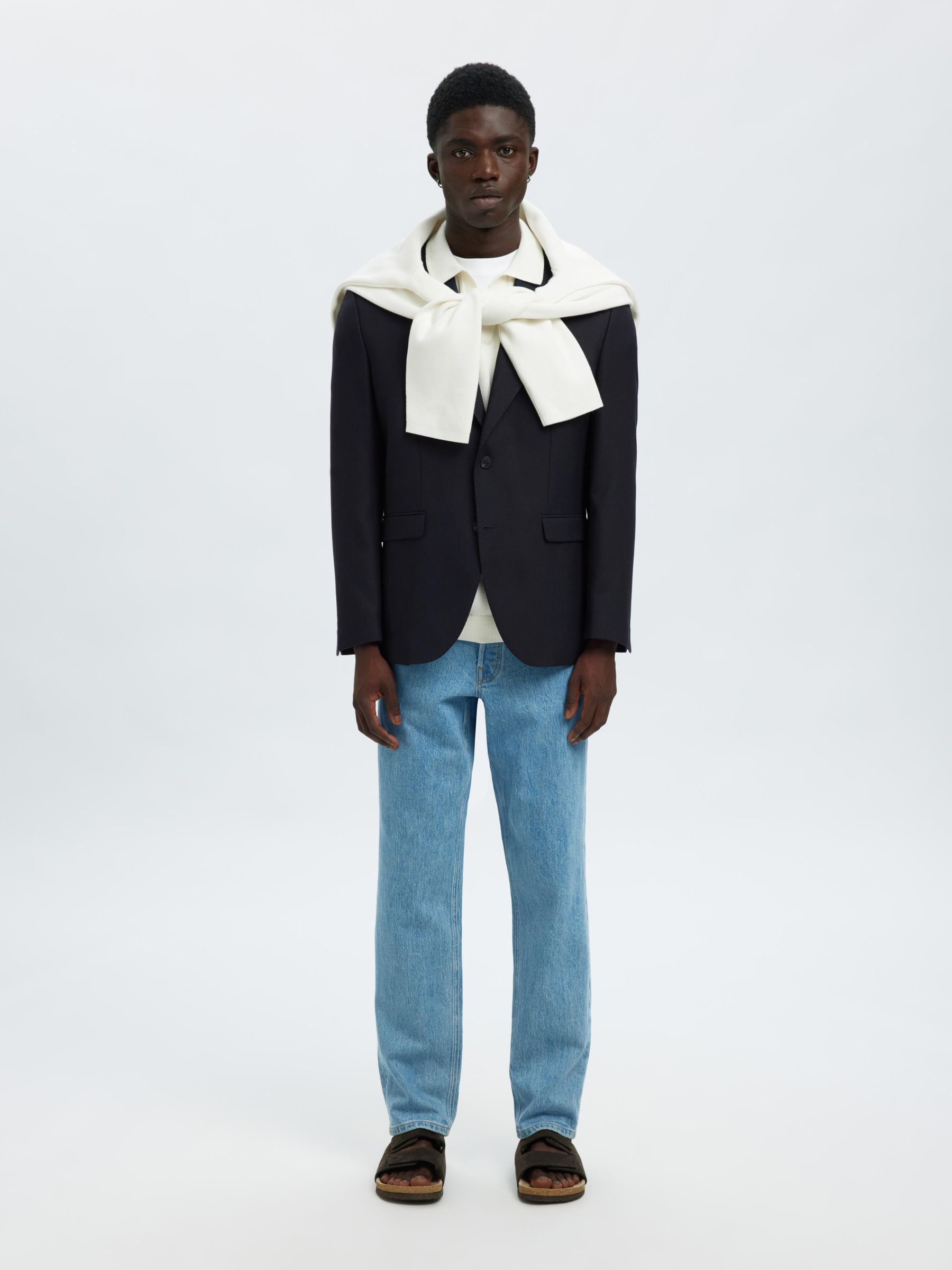 REGULAR FIT WOOL BLEND BLAZER, Dark Navy, highres