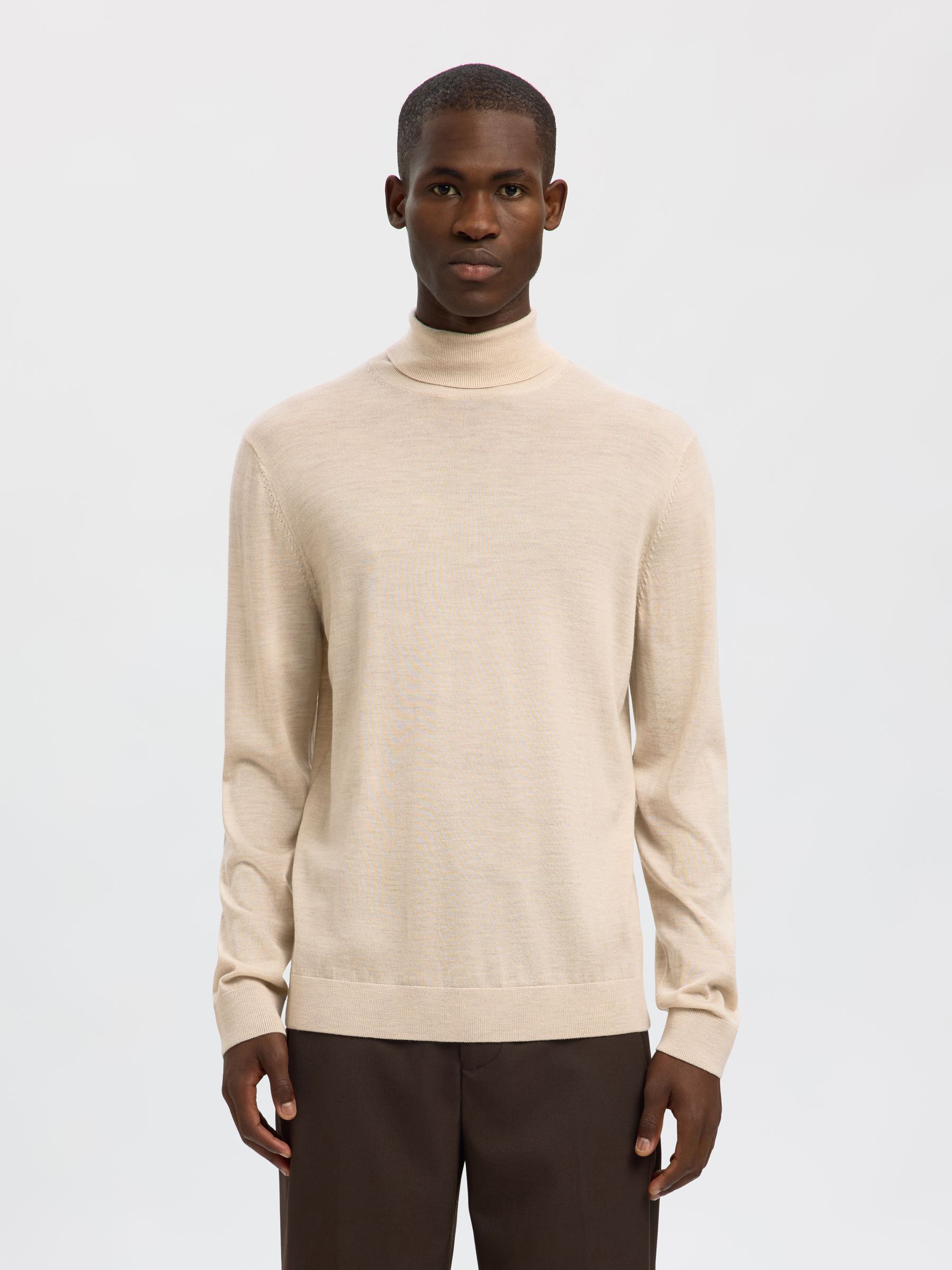 100% MERINO WOOL TURTLENECK, Oatmeal, highres