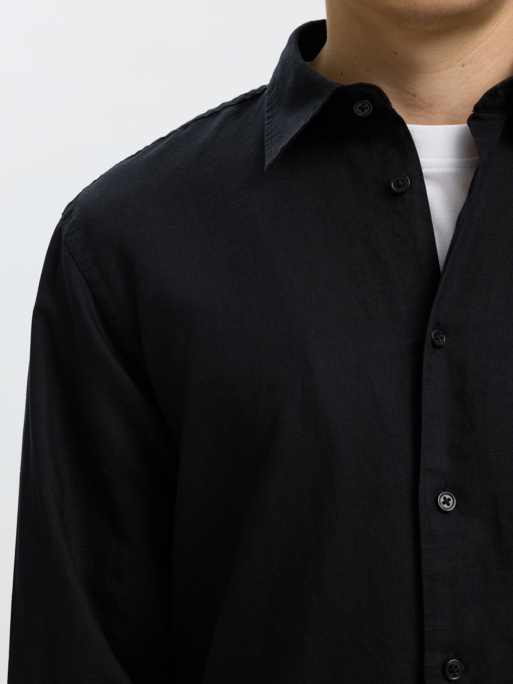 REGULAR FIT LINEN-BLEND SHIRT, Black, highres