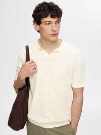 LINEN BLEND POLO SHIRT, Egret, highres