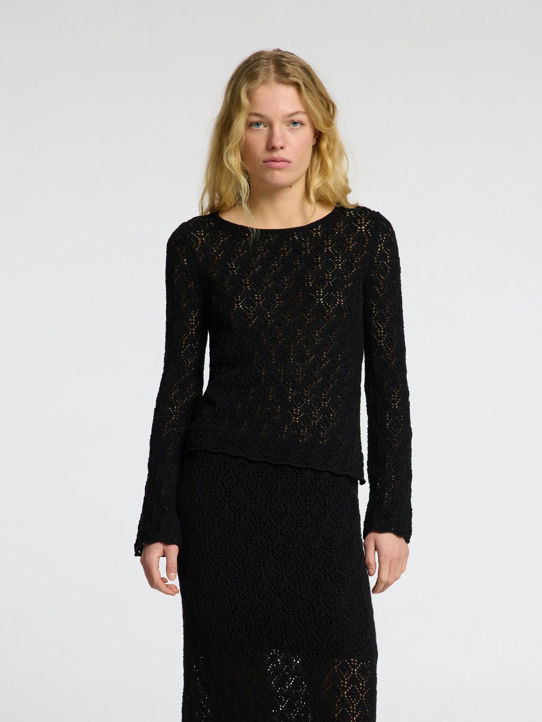 LONG SLEEVED KNITTED TOP, Black, highres