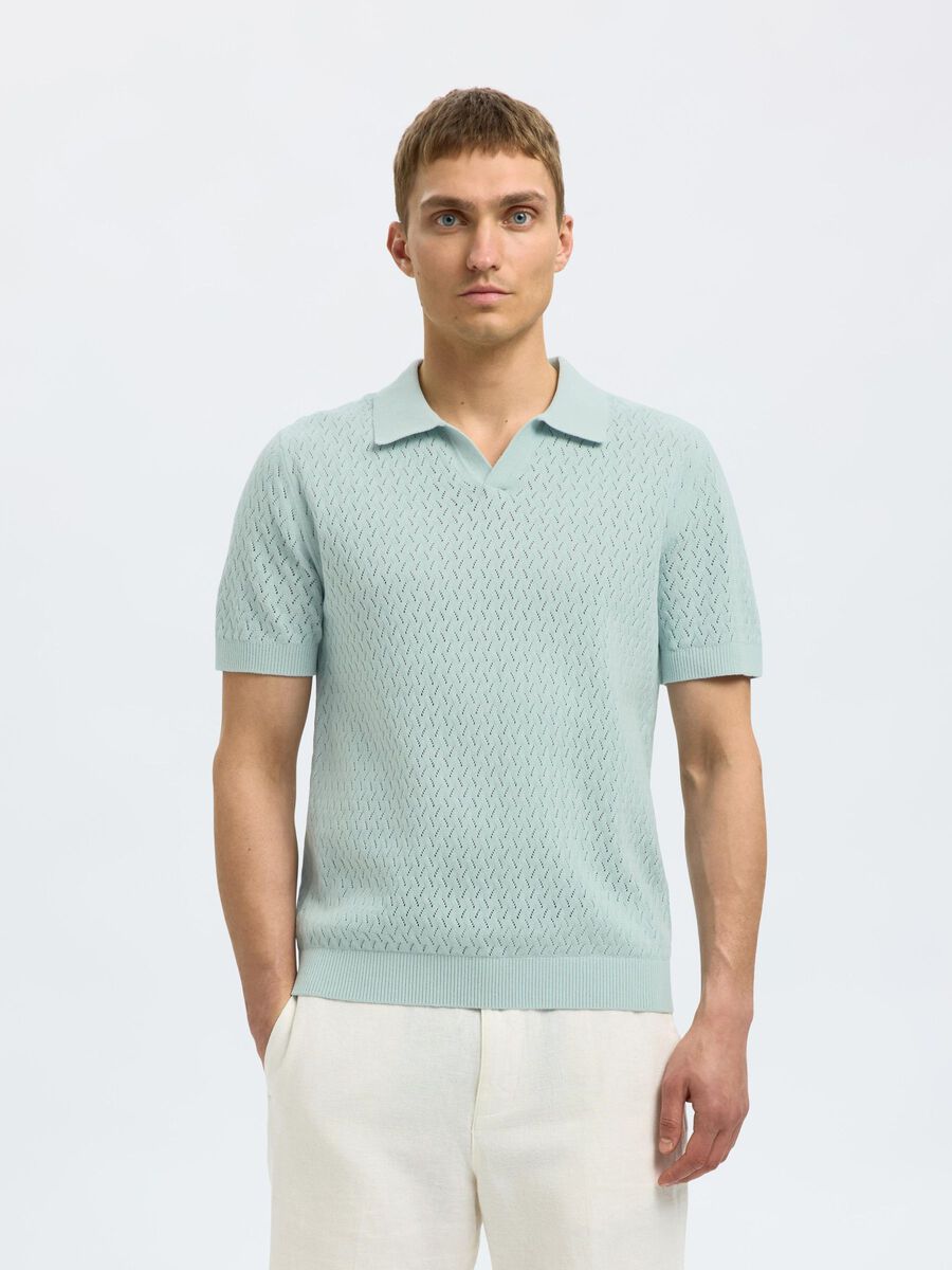Selected CROCHET STYLE KNITTED POLO SHIRT, Winter Sky, highres - 16097572_WinterSky_003.jpg