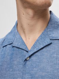 LIN MÉLANGÉ CHEMISE À MANCHES COURTES, Medium Blue Denim, highres
