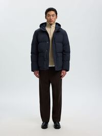ADJUSTABLE WAIST PUFFER JACKET, Sky Captain, highres