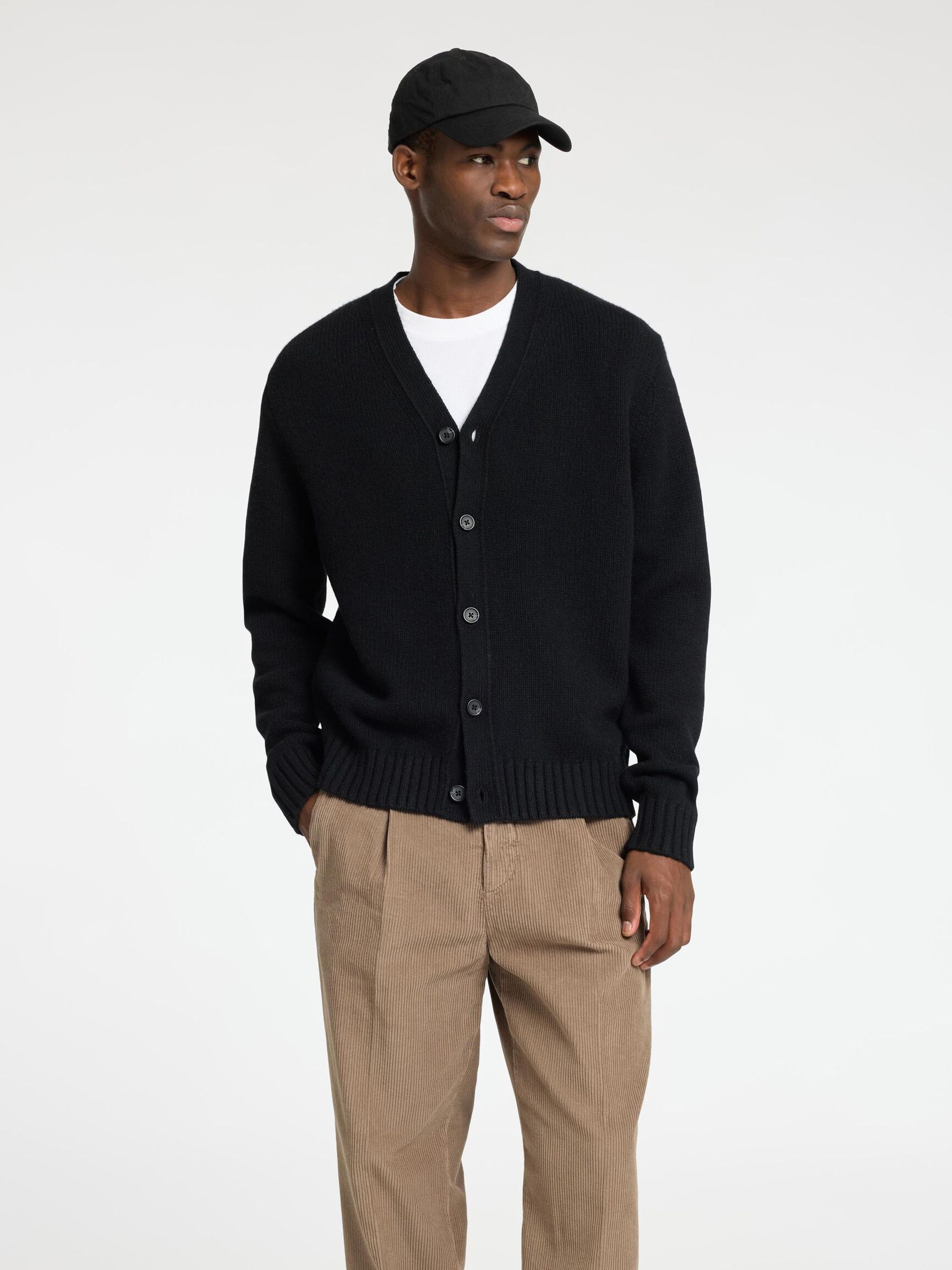 RELAXED FIT WOLLGEMISCH STRICKJACKE, Black, highres