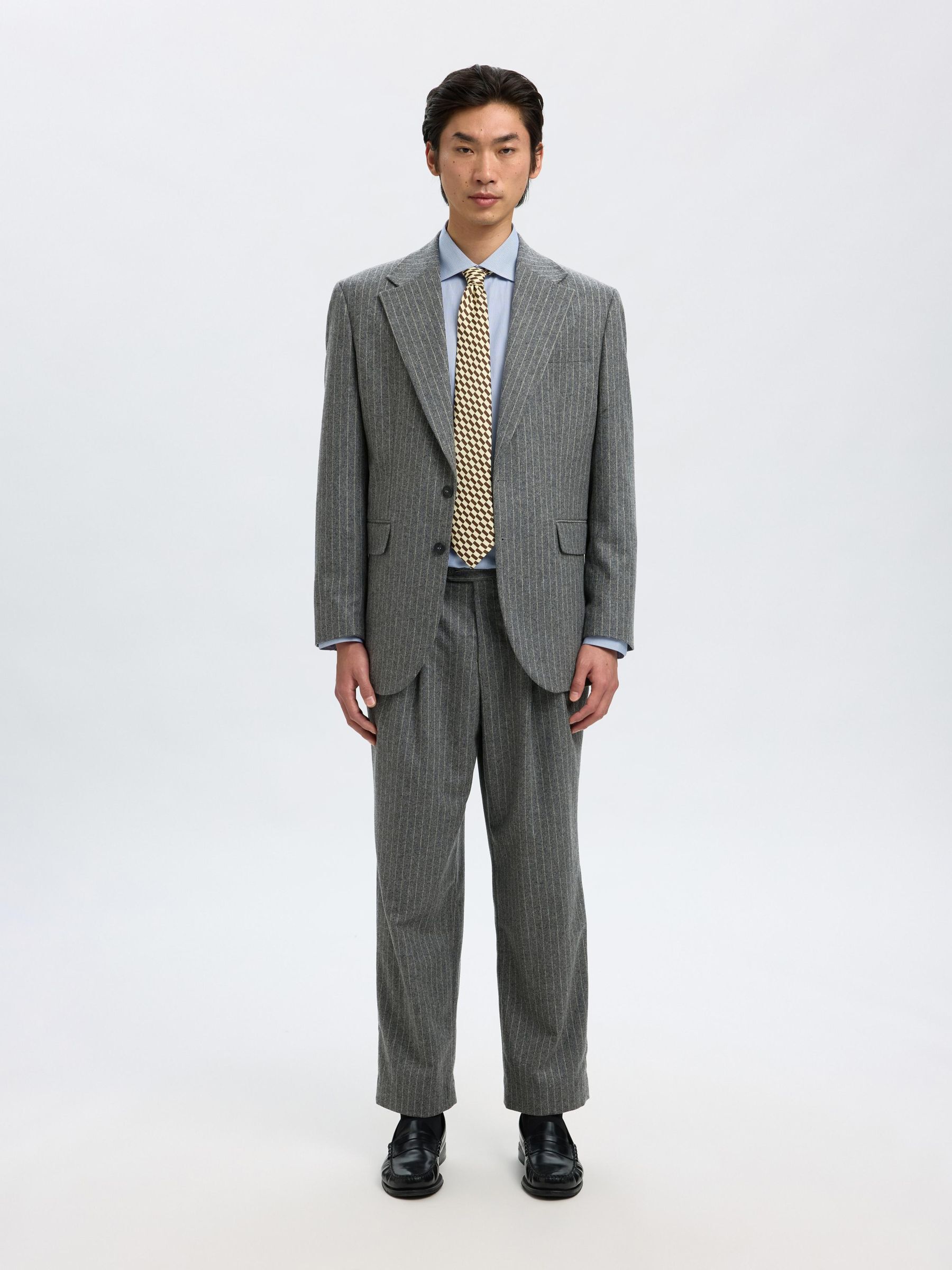 PINSTRIPE SUIT TROUSERS, Medium Grey Melange, highres