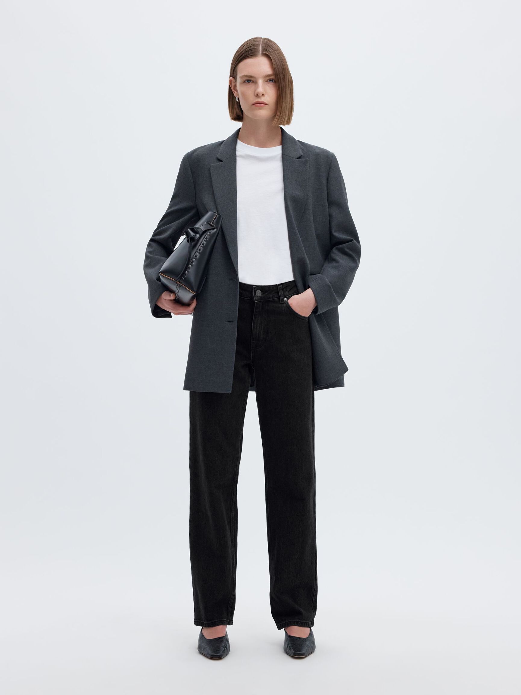 MID WAIST STRAIGHT FIT JEANS, Black Denim, highres