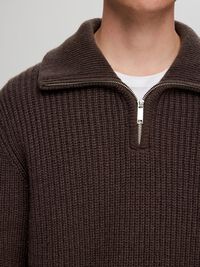 WOLLGEMISCH STRICK HALF-ZIP PULLOVER, Chocolate Torte, highres
