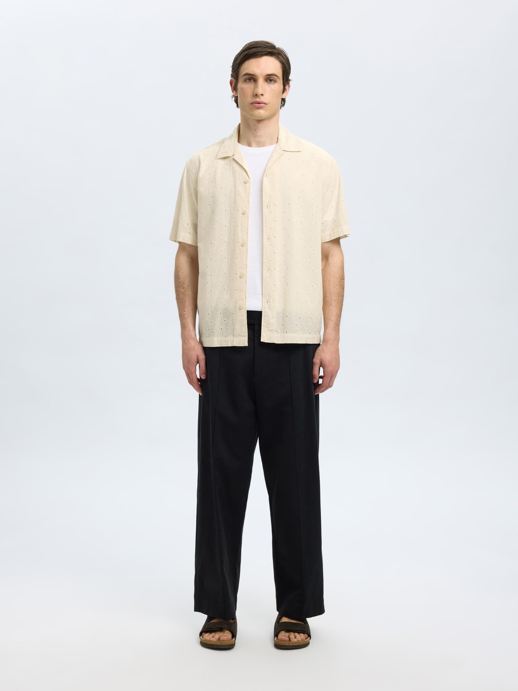BRODERIE ANGLAISE KURZARMHEMD, Egret, highres