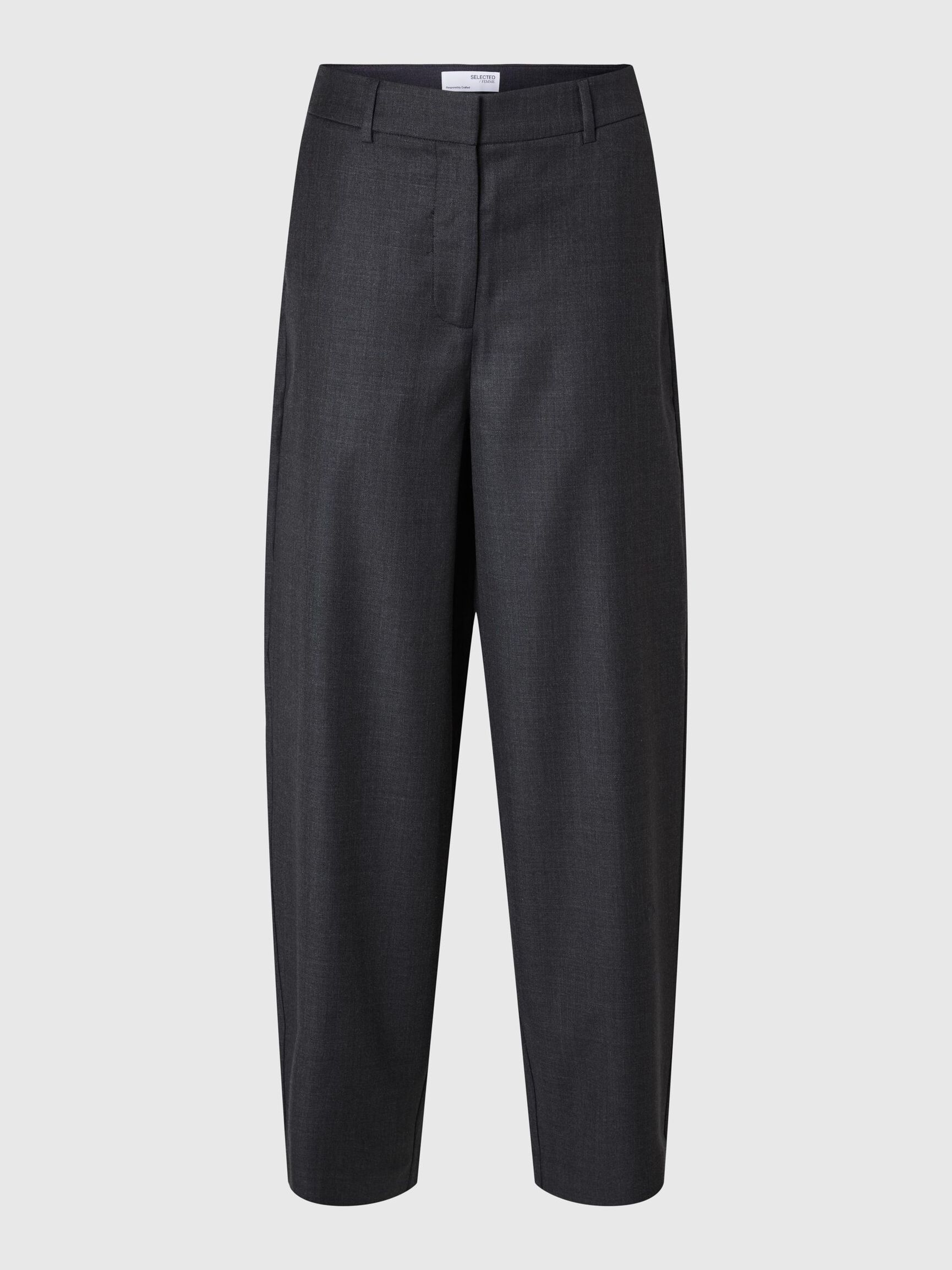 100% WOOL  BARREL FIT TROUSERS, Dark Grey, highres