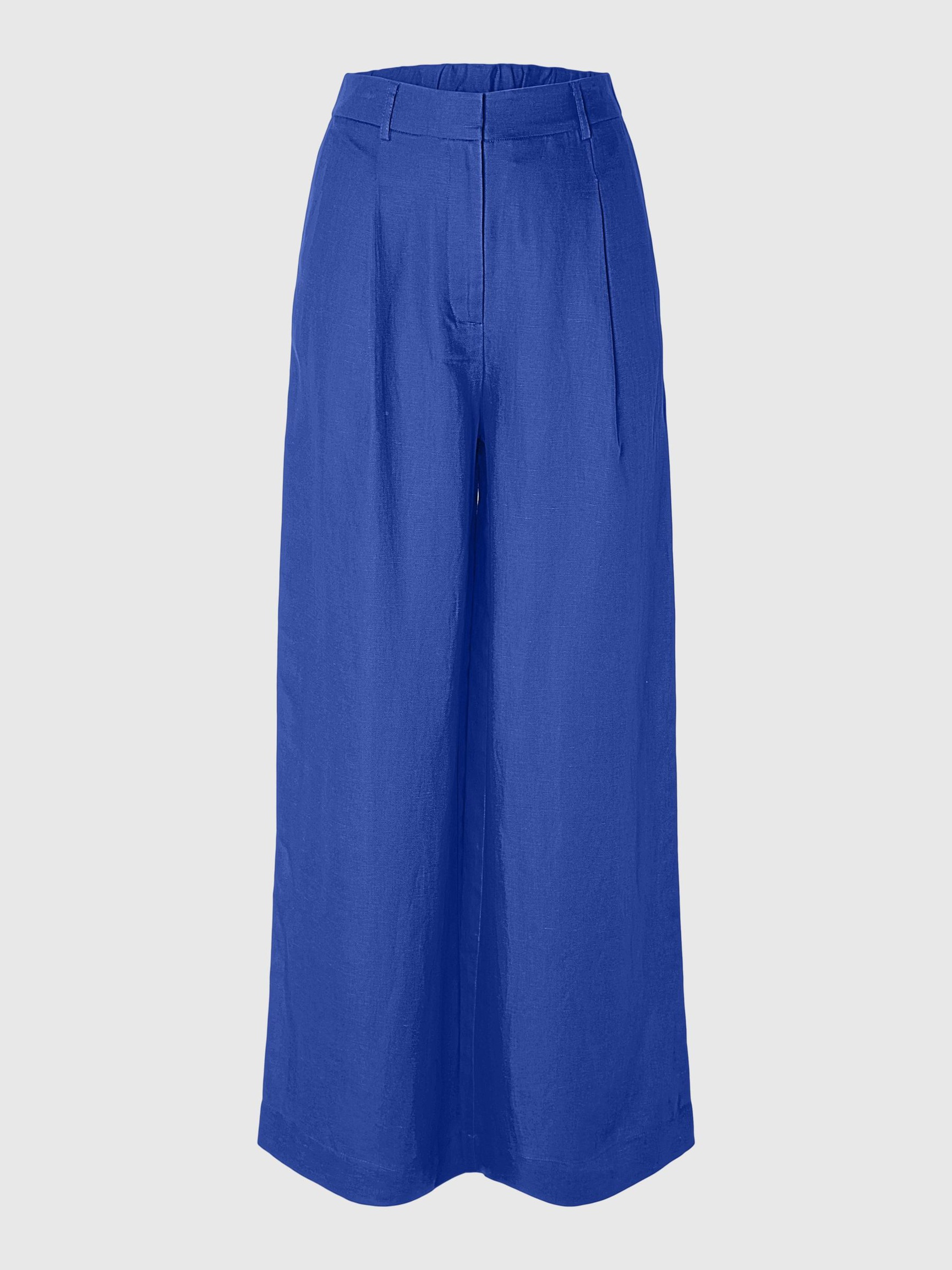 LINEN BLEND WIDE-LEG TROUSERS, Dazzling Blue, highres