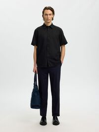 REGULAR FIT LINEN-BLEND SHIRT, Black, highres