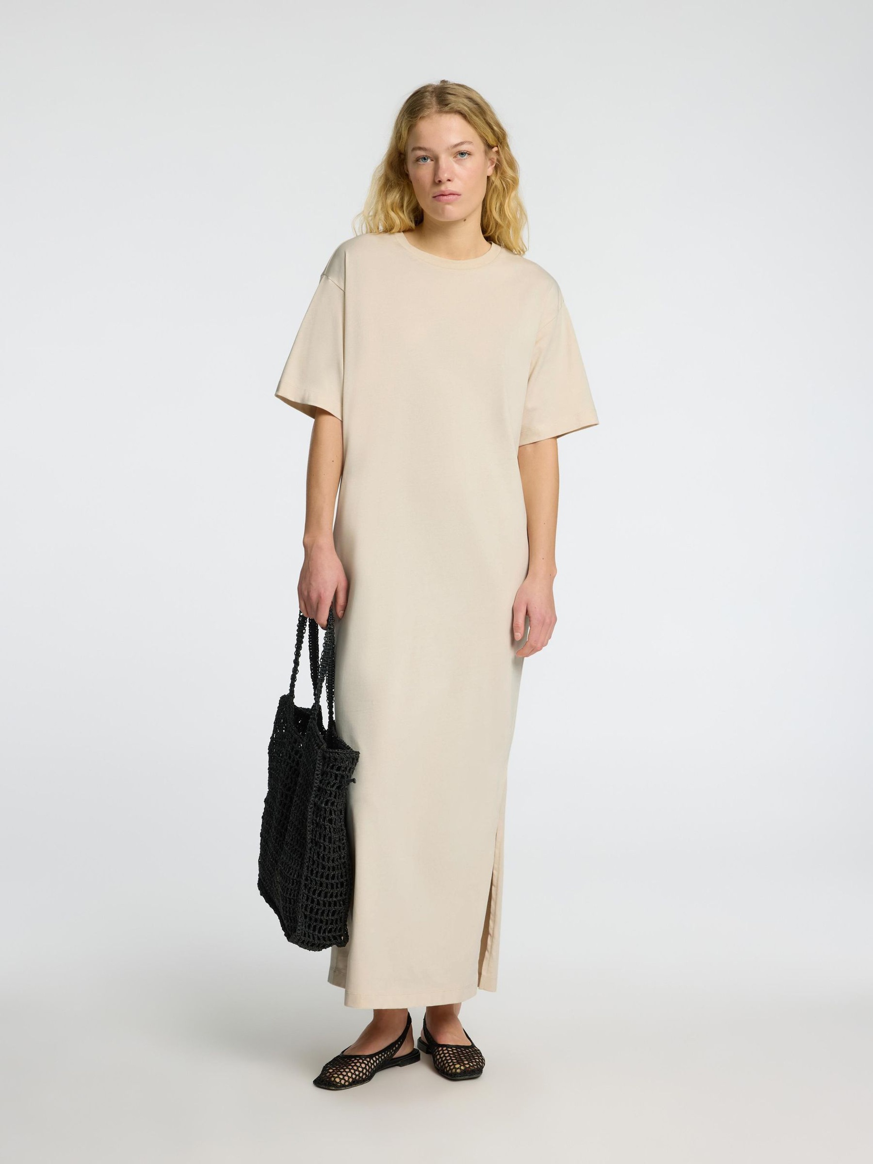 MAXI JURK MET KORTE MOUWEN, Birch, highres