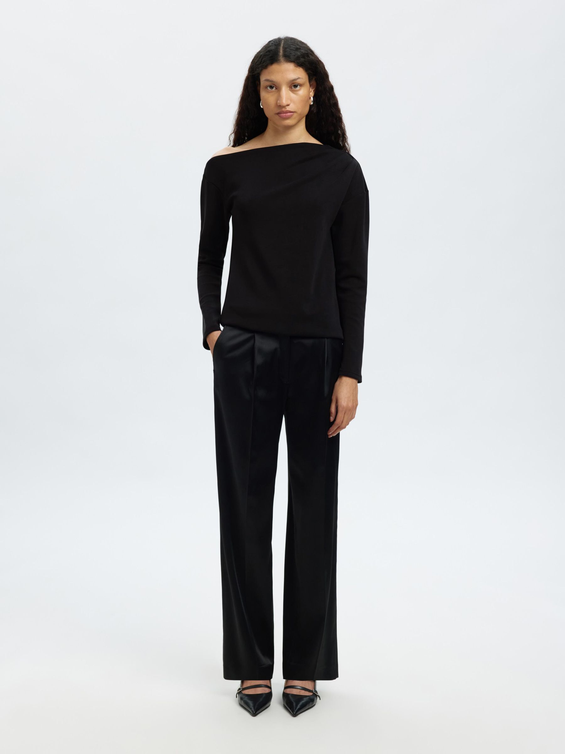 LANGE MOUWEN OFF-SHOULDER TOP, Black, highres