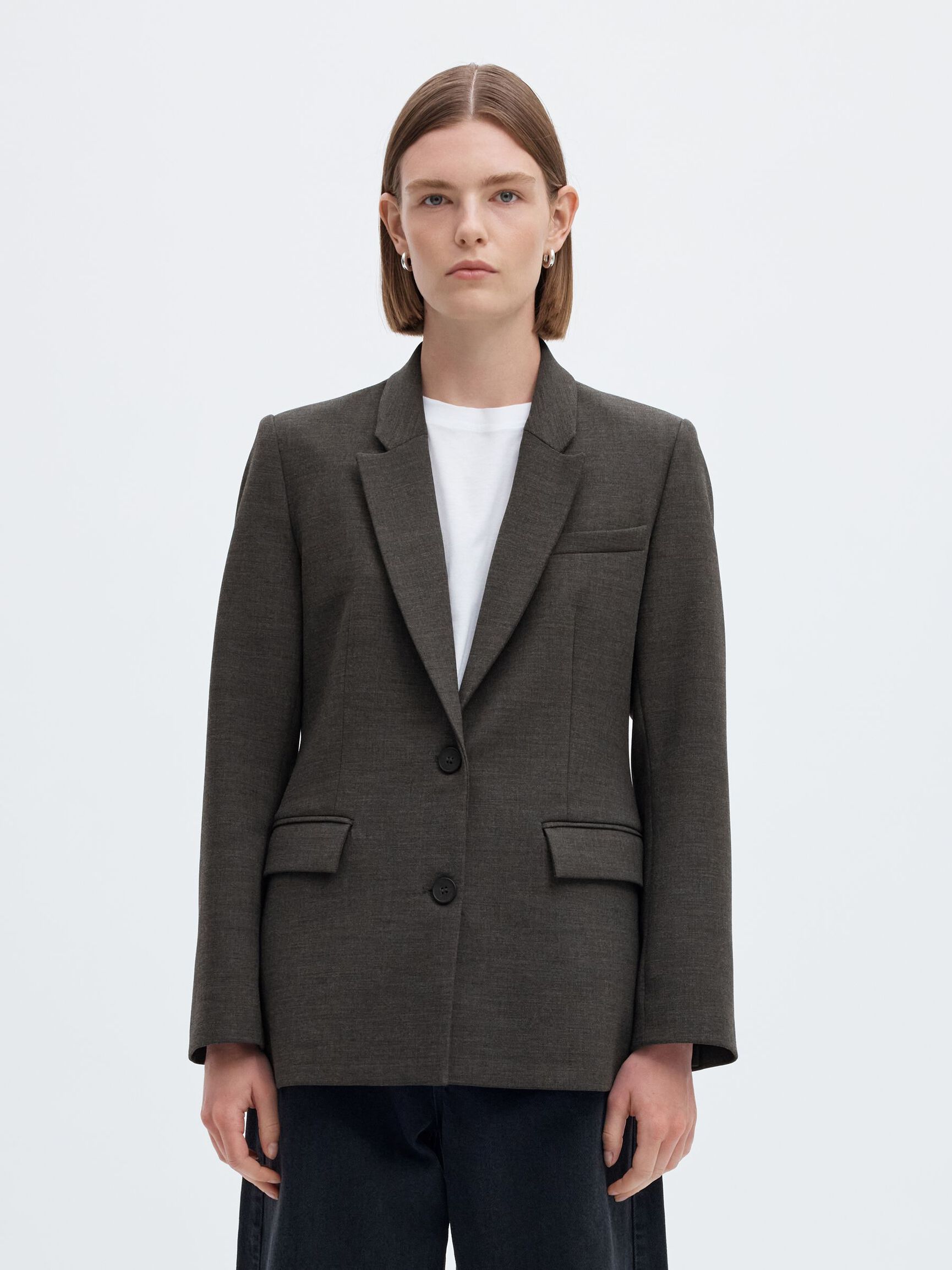 VISCOSE BLEND CLASSIC BLAZER, Dark Grey Melange, highres