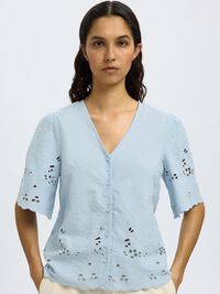 BRODERET KORTÆRMET SKJORTE, Cashmere Blue, highres