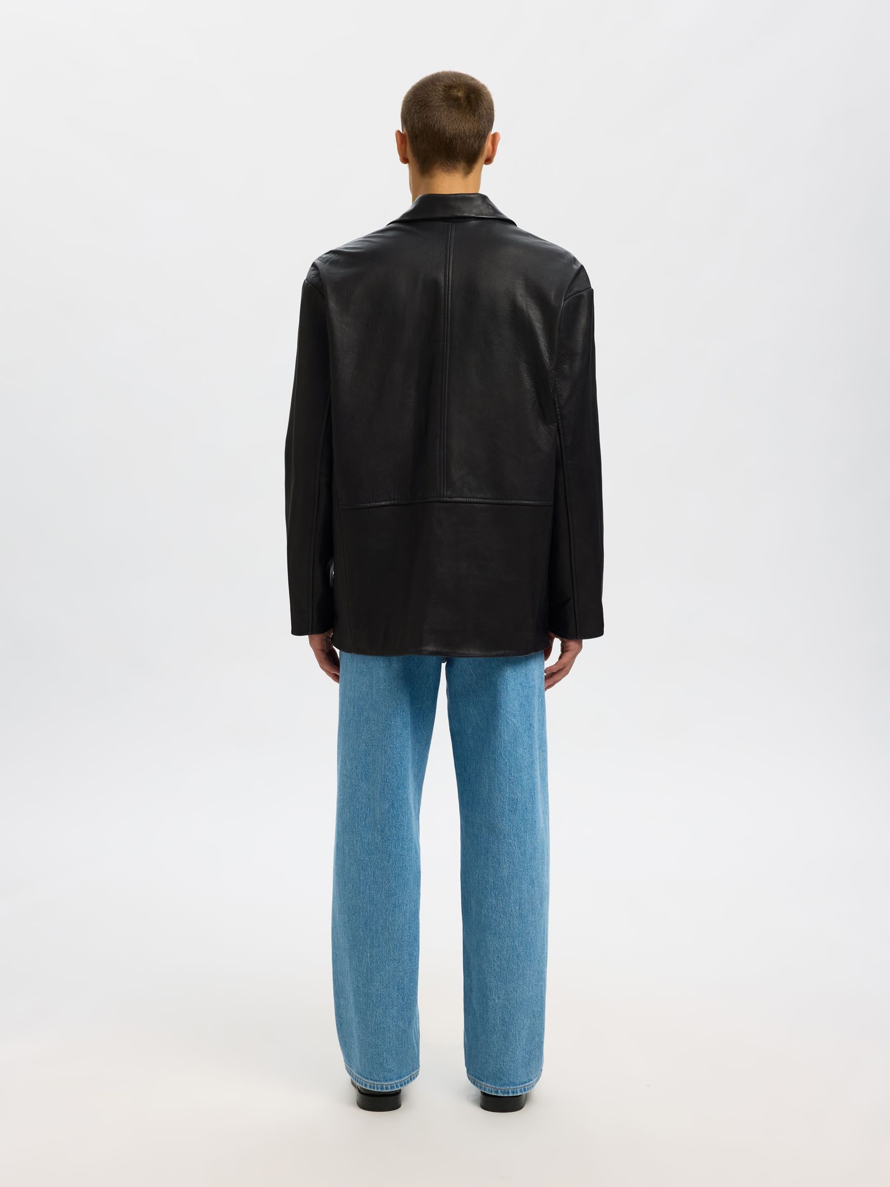 100% LEATHER BLAZER, Black, highres