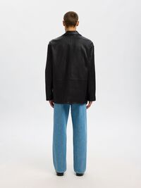 100% LEATHER BLAZER, Black, highres