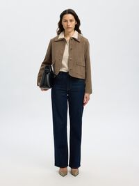 100% MERINOULD STRIKKET POLOSHIRT, Oatmeal, highres