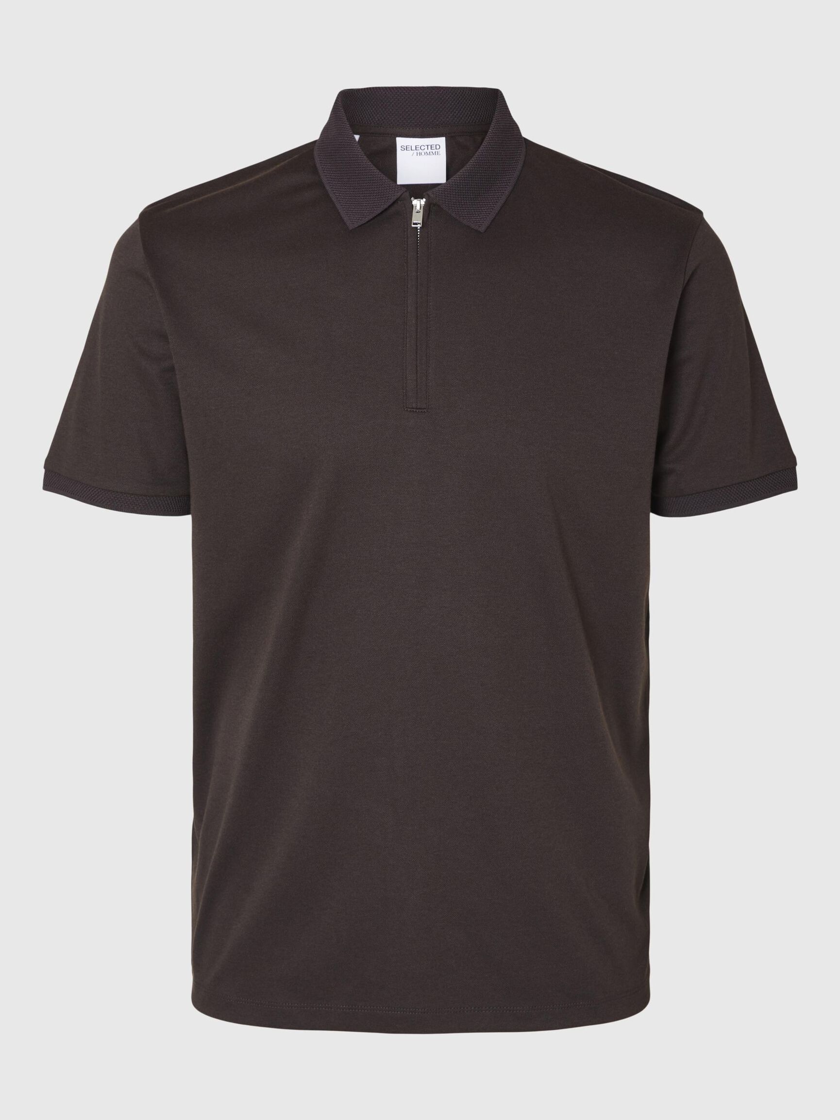 ZIPPER POLO SHIRT, Chocolate Torte, highres