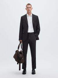WOVEN WOOL BLEND TROUSERS, Black, highres