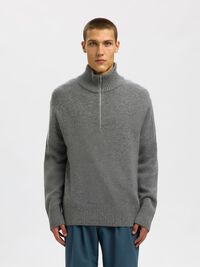 WOLL-KASCHMIR-MIX HALF-ZIP PULLOVER, Medium Grey Melange, highres
