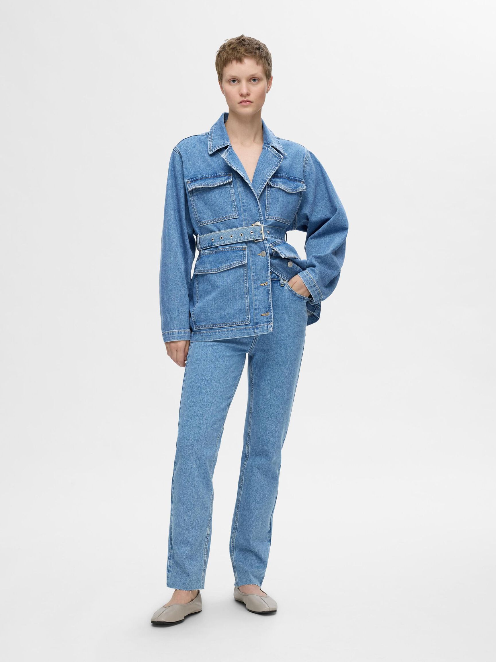 CINTURA ALTA JEANS STRAIGHT FIT, Light Blue Denim, highres